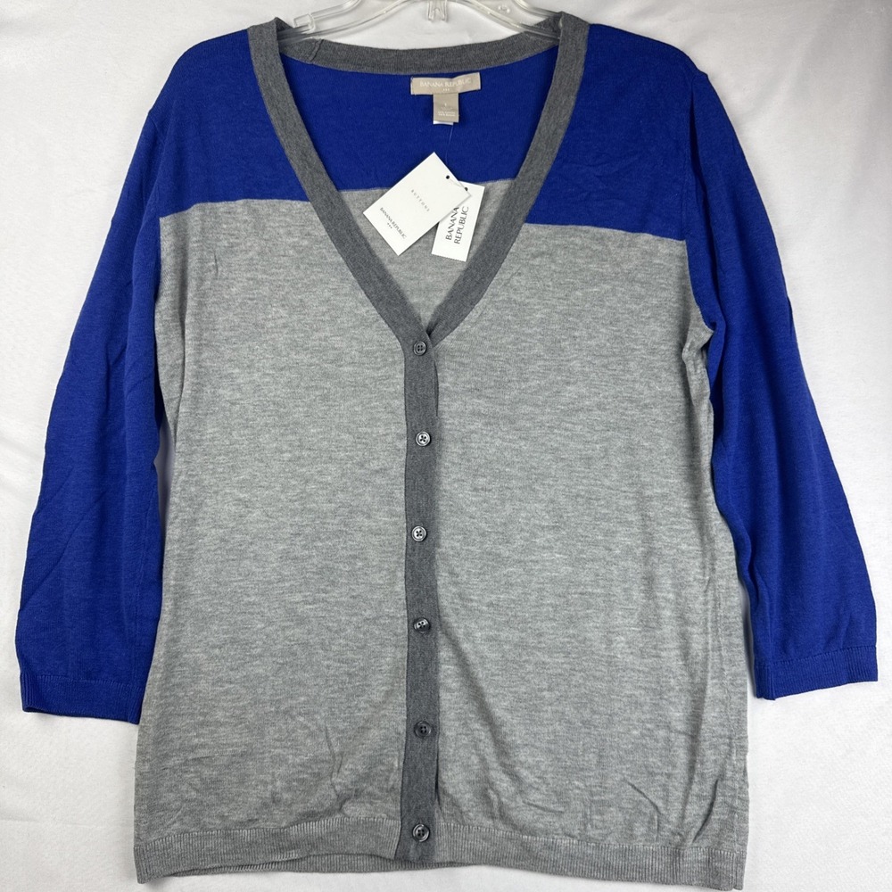 Banana‎ Republic Women's Large Blue Gray Colorblock Button Front Cardigan NWT